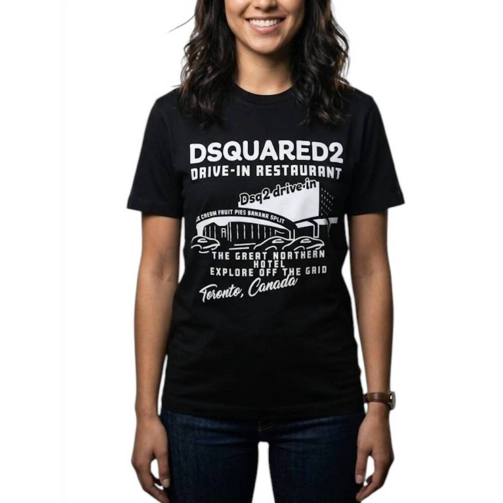 NEW DSQUARED2 women's graphic t-shirt in black